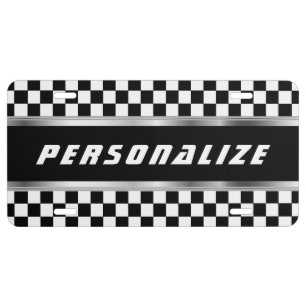 White and Black Checkered Pattern   Personalize License Plate