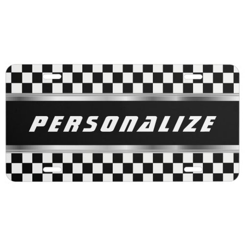 White and Black Checkered Pattern  Personalize License Plate