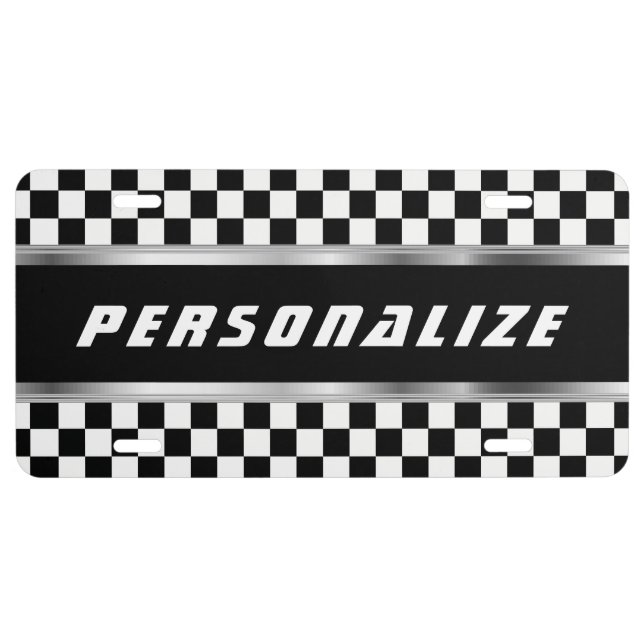 White and Black Checkered Pattern | Personalize License Plate (Front)