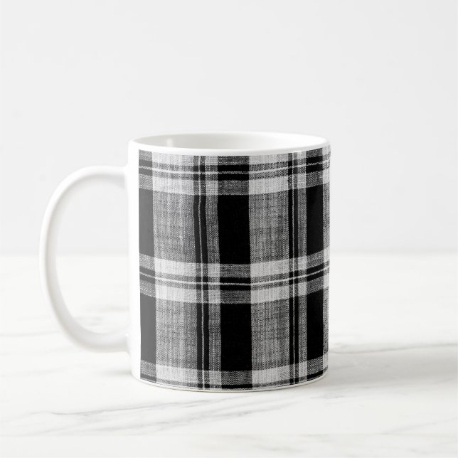 White and black checkered plaid fabric texture for coffee mug (Left)