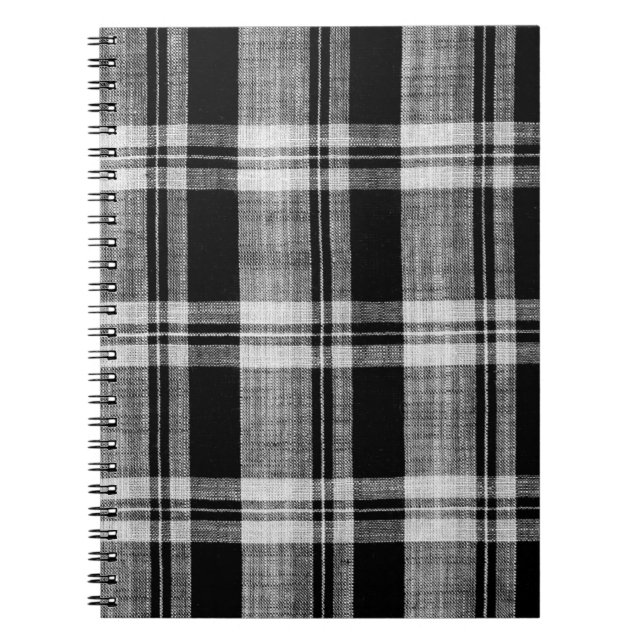 White and black checkered plaid fabric texture for notebook (Front)