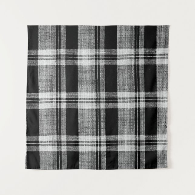 White and black checkered plaid fabric texture for tapestry (Front)