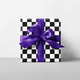 White and Black Checkered Squares Wrapping Paper