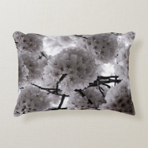 White and Black Cherry Blossoms Accent Pillow
