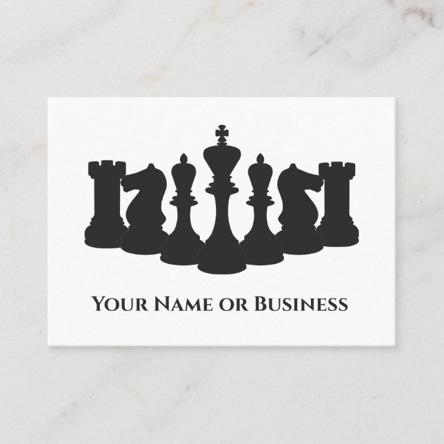 White and Black Chess Pieces Classic Business Card (Front)
