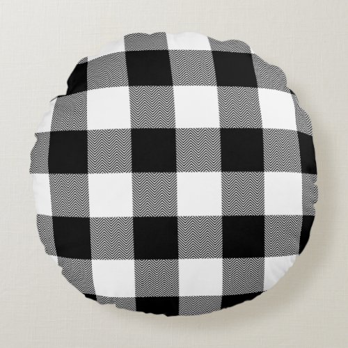 White and Black Chevron Buffalo Plaid Round Pillow