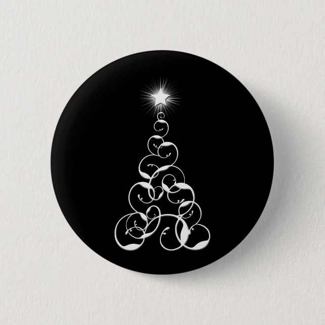 White and Black Christmas Tree Art Button (Front)