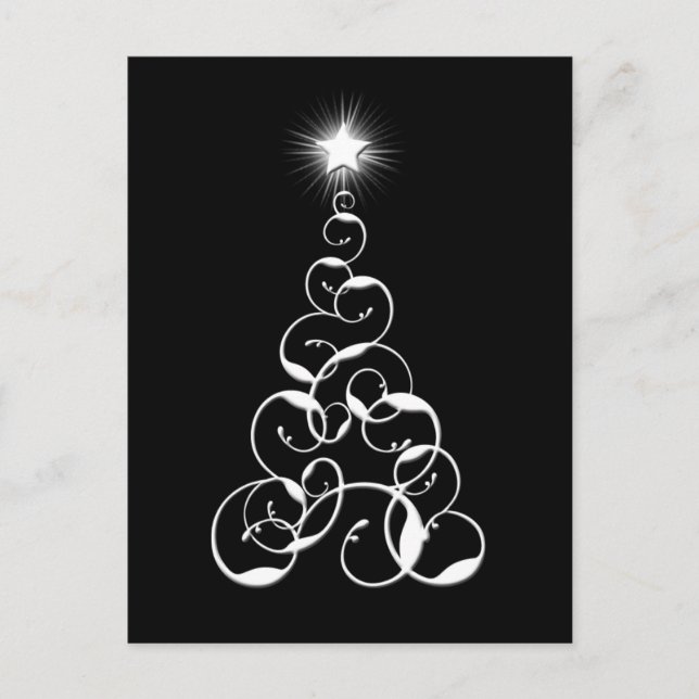 White and Black Christmas Tree Art Holiday Postcard (Front)