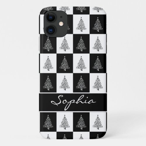 White And Black Christmas Trees iPhone 11 Case