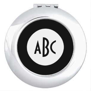 White and Black Circle Monogram Makeup Mirror