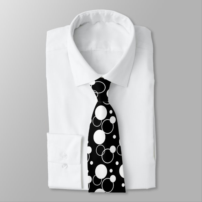 White and Black Circle Neck Tie (Tied)