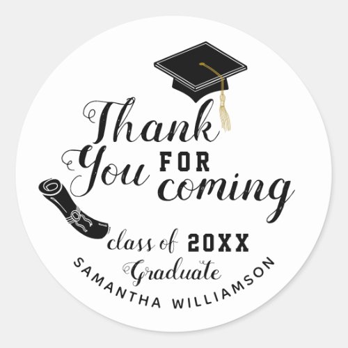 White and Black Class of 2023 Graduate Thank You Classic Round Sticker