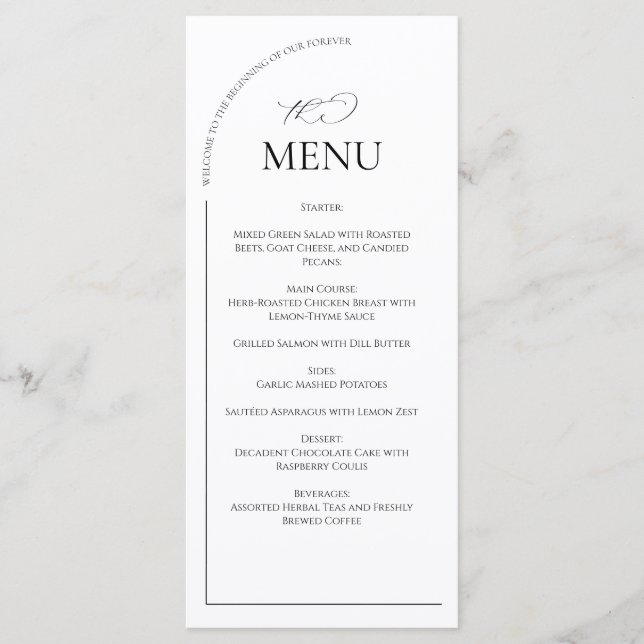 White and Black Classic Arch Wedding Welcome Sign Menu (Front)