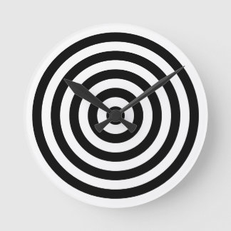 White and Black Concentric Circles Rings Pattern Round Clock
