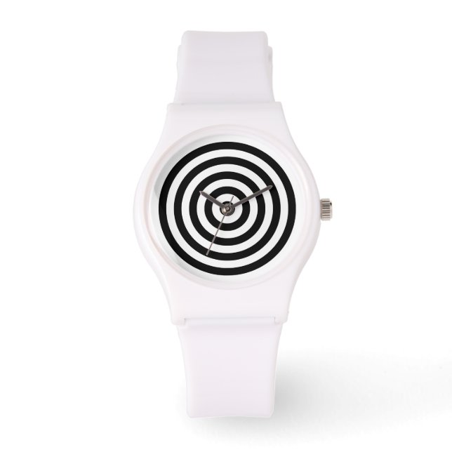 White and Black Concentric Circles Rings Pattern Watch (Front)