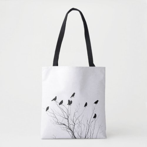 White And Black Crows In A Tree Tote Bag