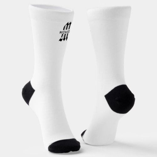 White and Black Custom Monogram Initial  Socks