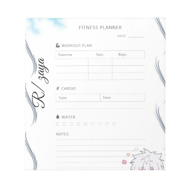 White and Black cute Fitness Planner  Notepad (Front)