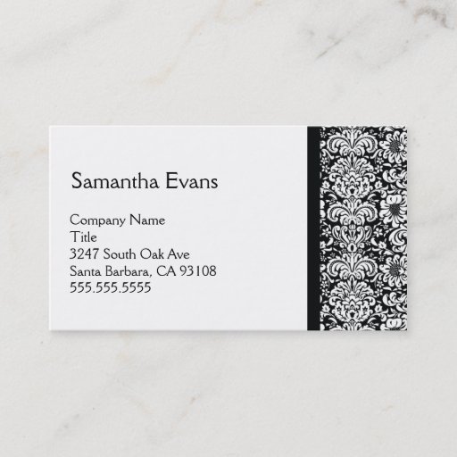 Customizable White and Black Damask Business Card