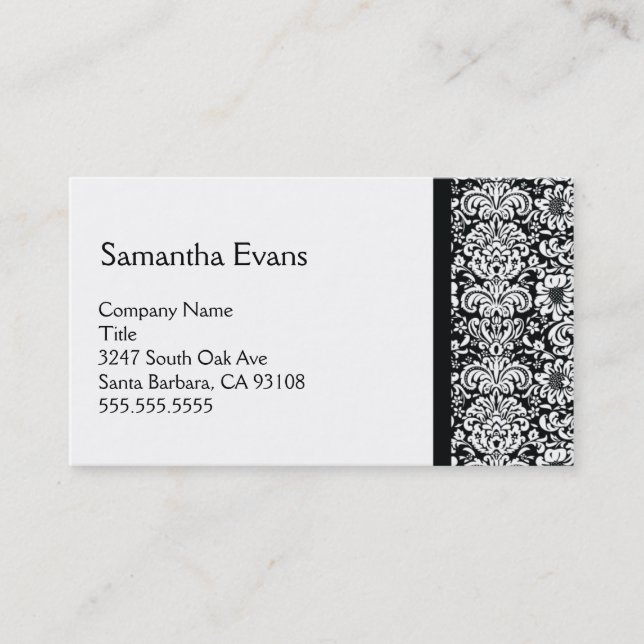 White and Black Damask Business Card (Front)