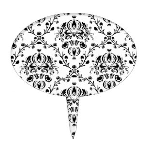 White and Black Damask Cake Topper
