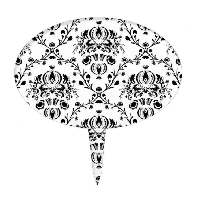 White and Black Damask Cake Topper (Front)