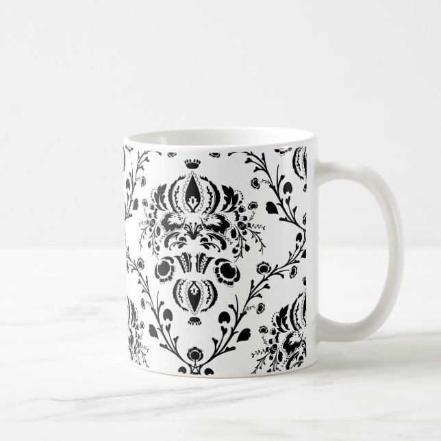 White and Black Damask Coffee Mug (Right)