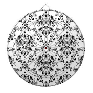 White and Black Damask Dart Board