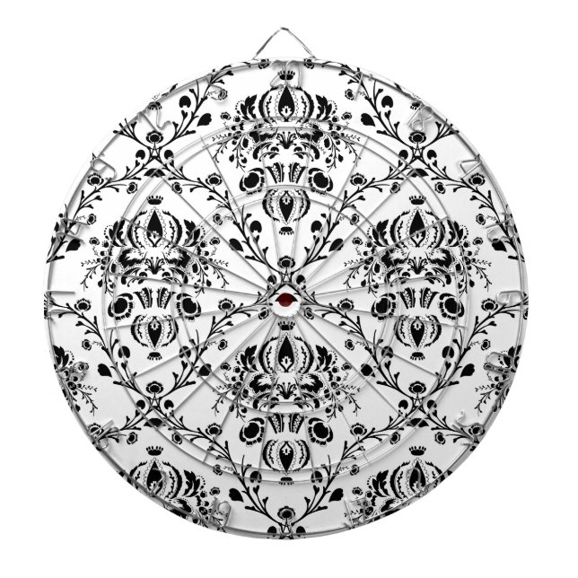 White and Black Damask Dart Board (Front)