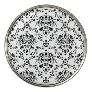 White and Black Damask Golf Ball Marker
