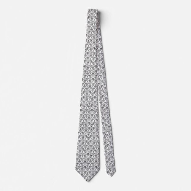 White and Black Damask Neck Tie (Front)