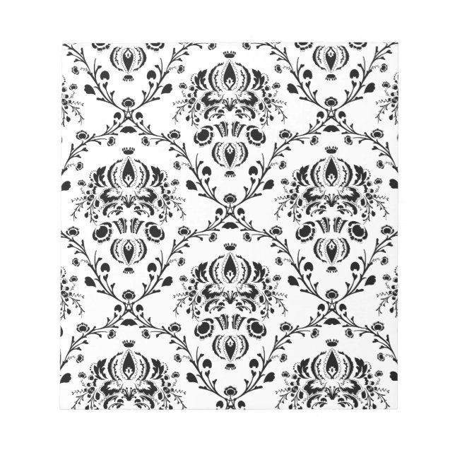 White and Black Damask Notepad (Front)
