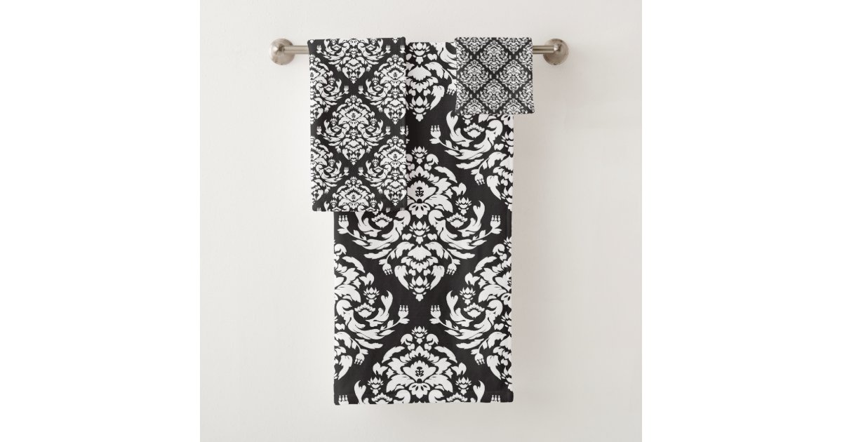 White and Black Damask Pattern Bath Towel Set | Zazzle.com