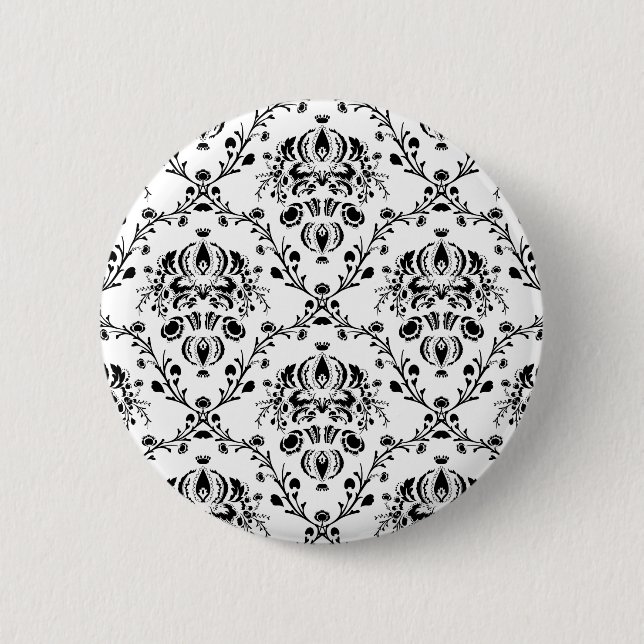 White and Black Damask Pinback Button (Front)