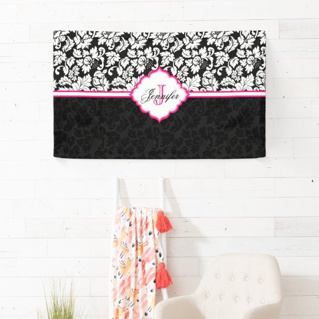 White And Black Damask Pink Accents Banner (Insitu)