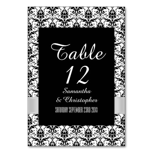 White and black damask table number
