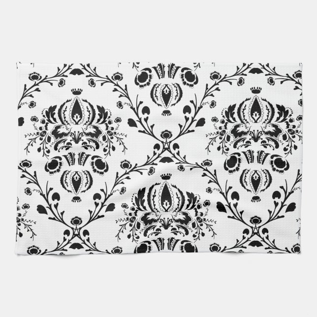 White and Black Damask Towel (Horizontal)