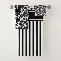 Classy Black and White Damask Bath Towel Set, Zazzle