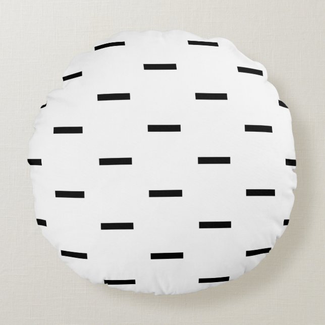 White and Black Dashes Round Pillow (Front)