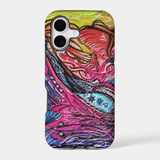 white and black details on multicolour background iPhone 17 case