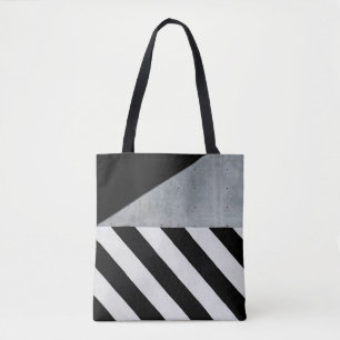 White and black diagonal striped paint on wall tote bag