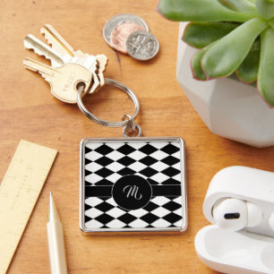 White and black diamond pattern keychain