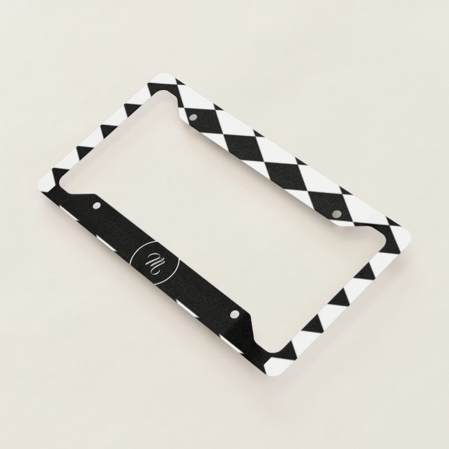 White and black diamond pattern  license plate frame (3/4)