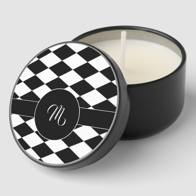 White and black diamond pattern  mini candle favors (Corner)