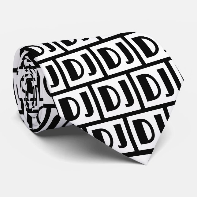 white and black DJ design Neck Tie (Rolled)