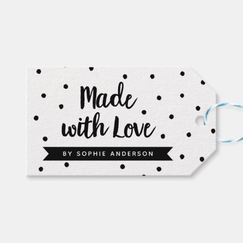 White and Black Dots Made with Love Gift Tags