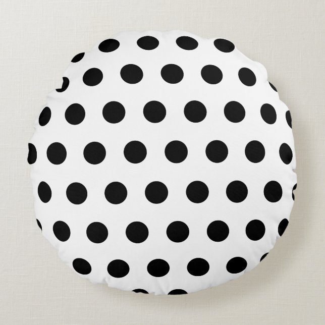 White and black dots pattern round pillow (Front)