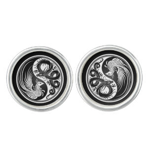 White and Black Dragon Phoenix Yin Yang Cufflinks