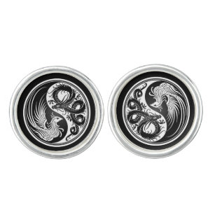 White and Black Dragon Phoenix Yin Yang Cufflinks