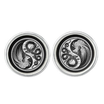 White And Black Dragon Phoenix Yin Yang Cufflinks by UniqueYinYangs at Zazzle